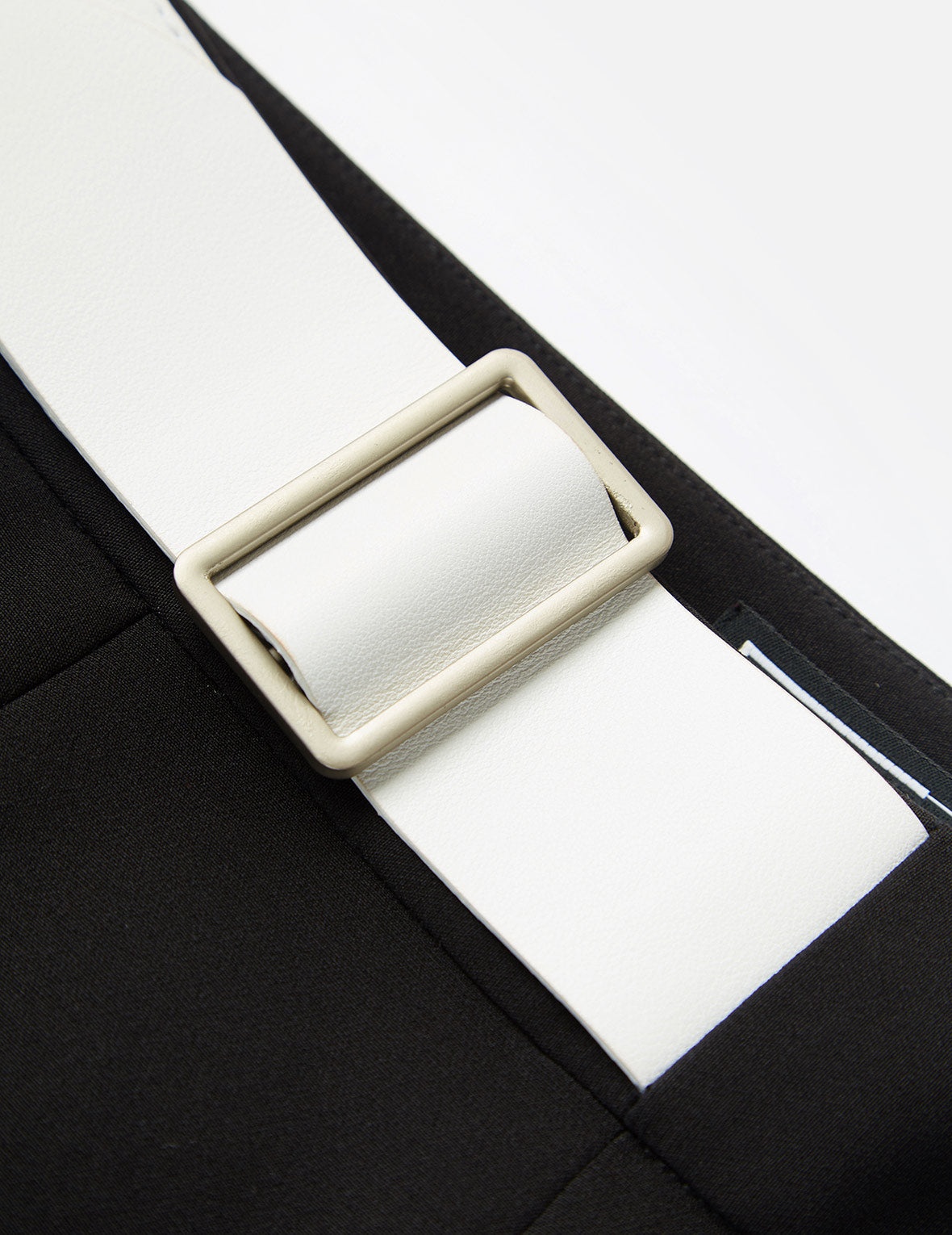 Partial Leather Buckle Belt Cropped Straight Fit Pants - 14
