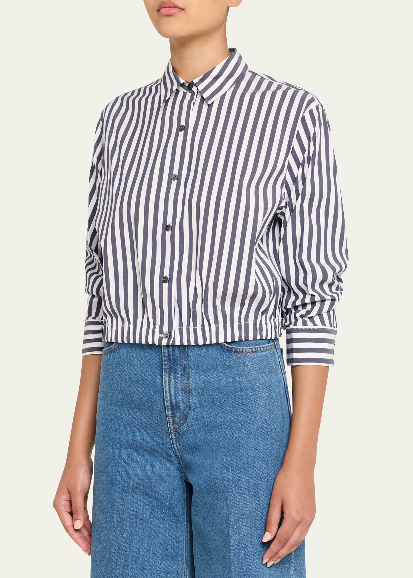 Stripe Cropped Button-Front Shirt - 4