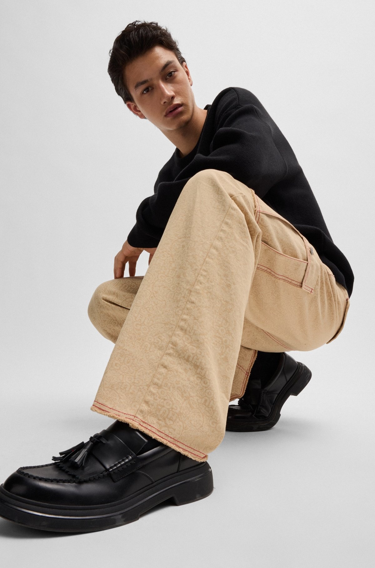 HUGO X LES BENJAMINS RELAXED-FIT TROUSERS IN PRINTED COTTON CANVAS - 5