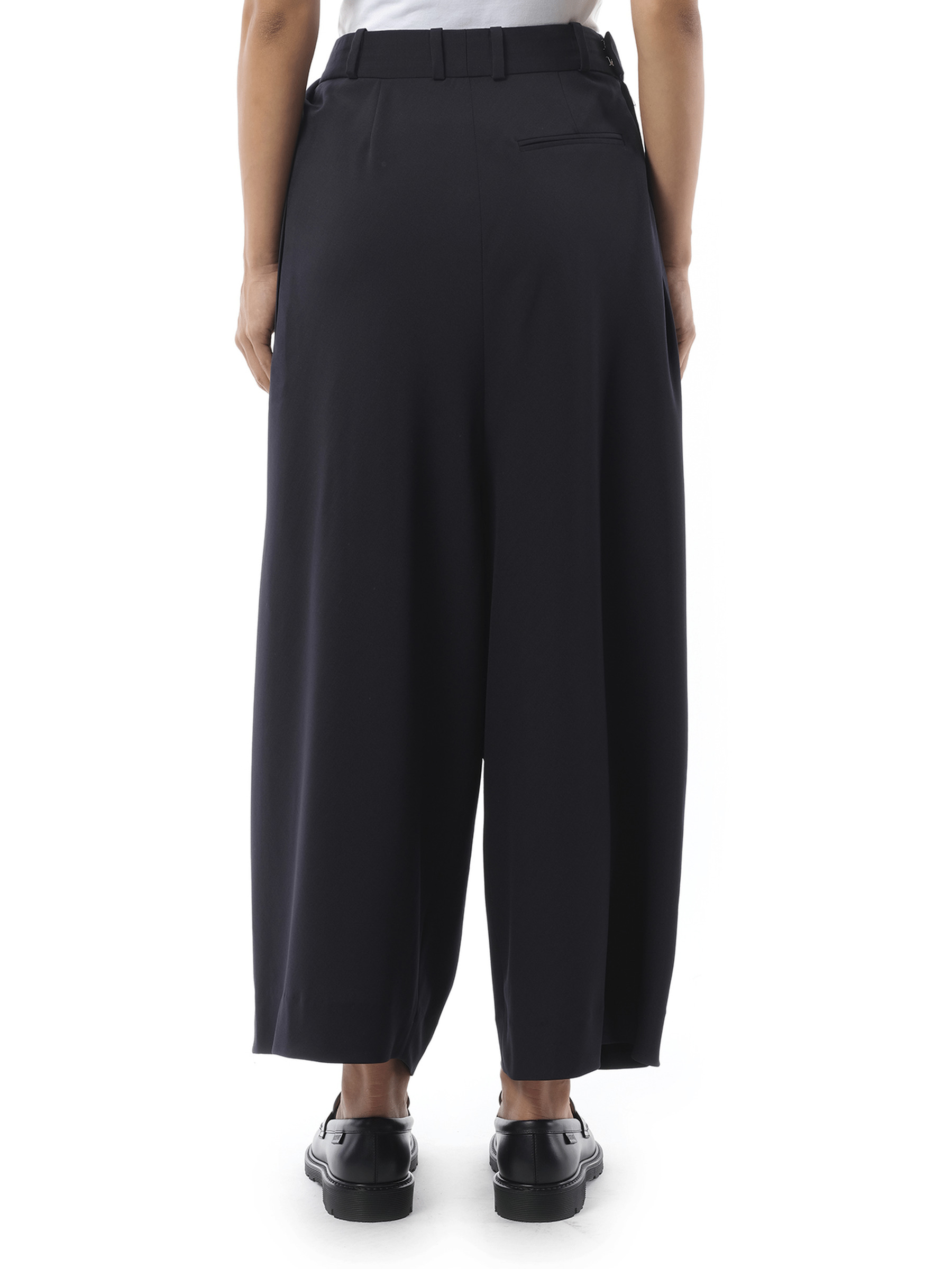 Cropped Draped Trouser in Dark Navy Blue - 6