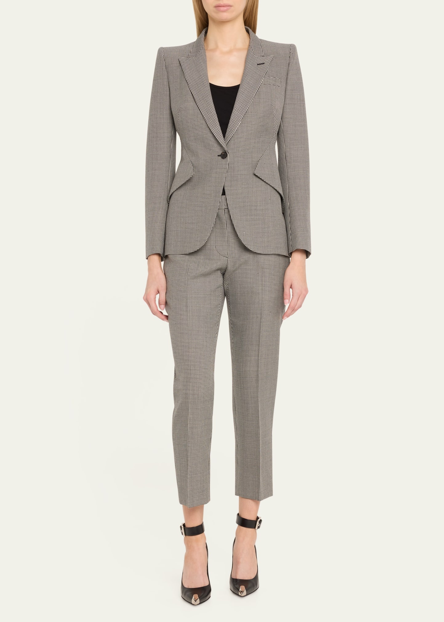 SIngle-Breasted Houndstooth Blazer - 2