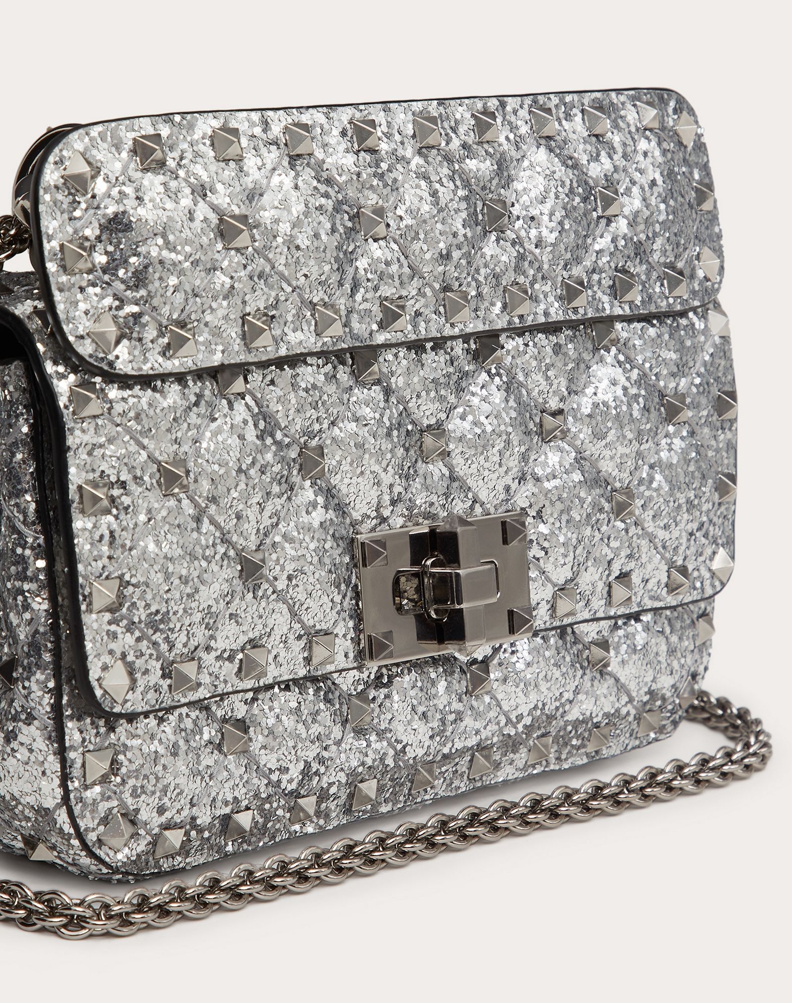 Mini Rockstud Spike Glitter Fabric Bag - 5