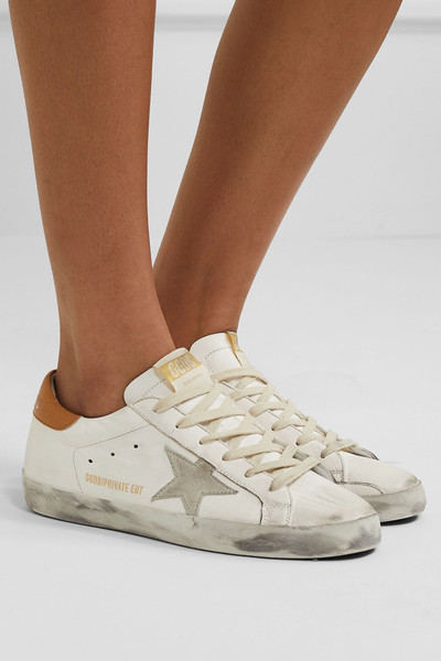 Golden Goose Superstar distressed suede-trimmed leather sneakers outlook