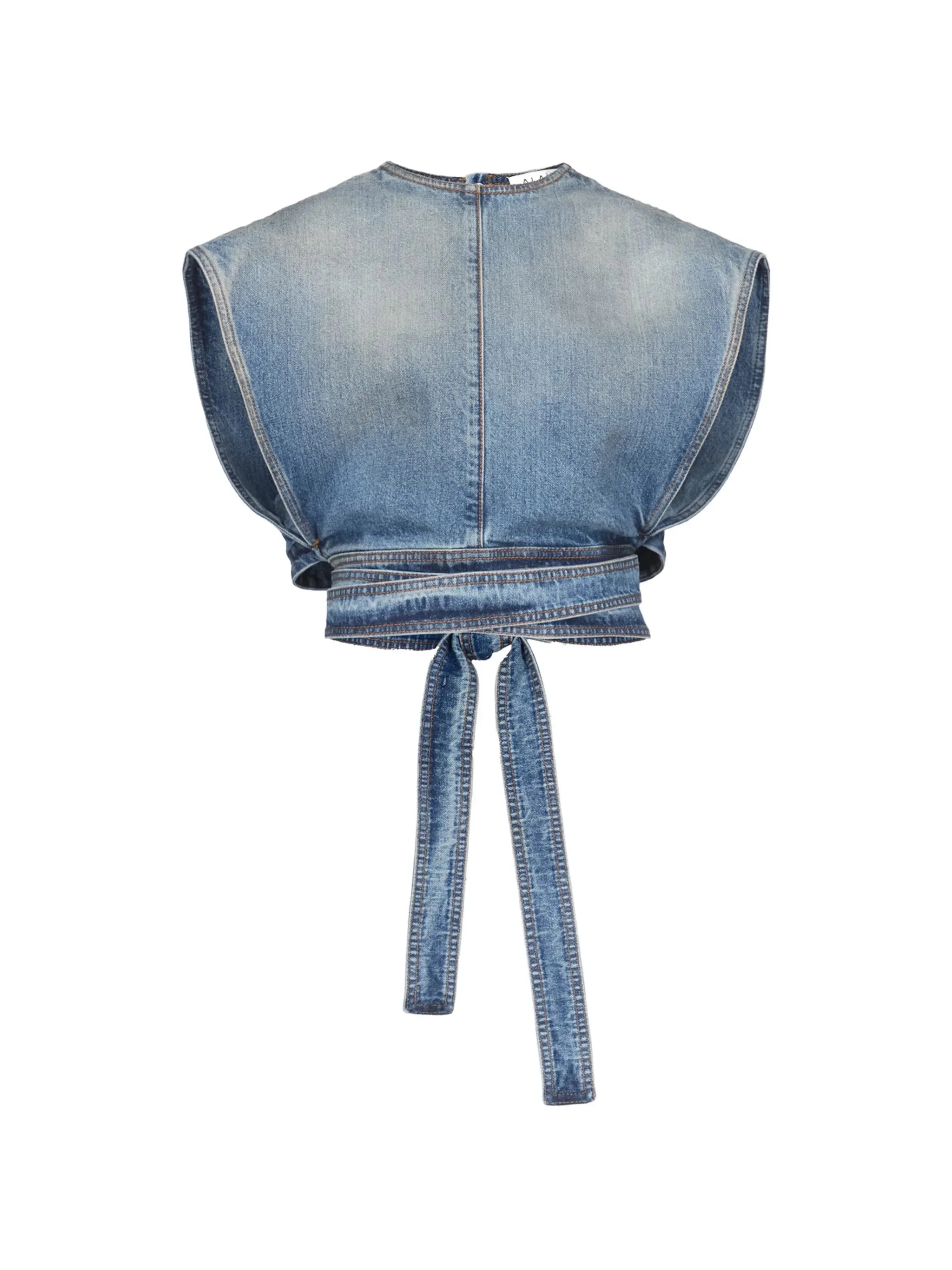 Alaïa Belted Denim Crop Top - 1