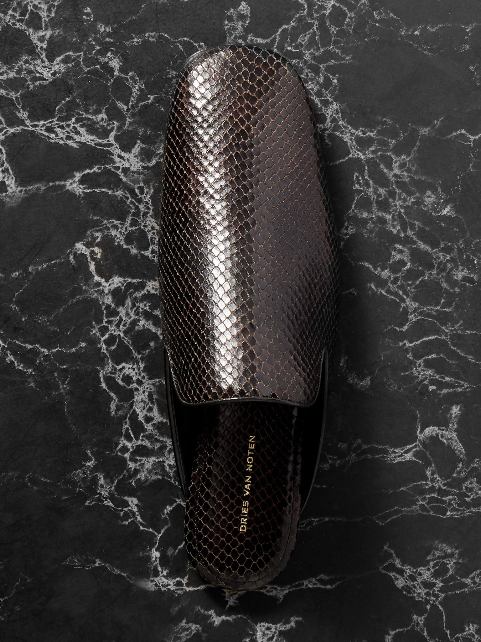 Snake-effect leather mules Dark brown - 5