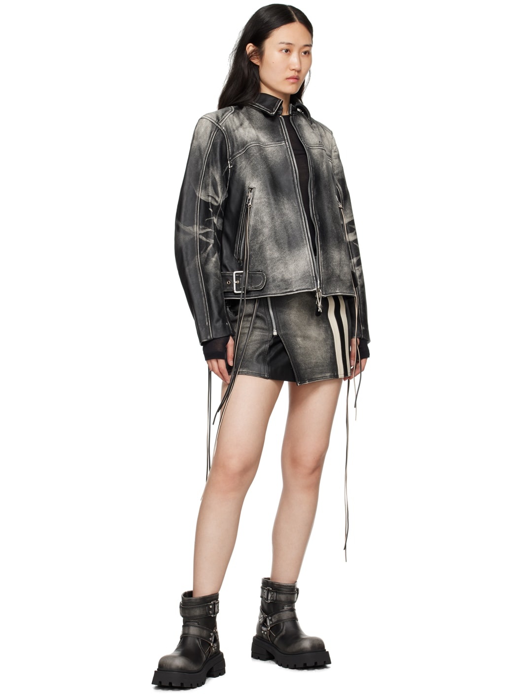SSENSE Exclusive Black Rogue Stripe Leather Miniskirt - 4
