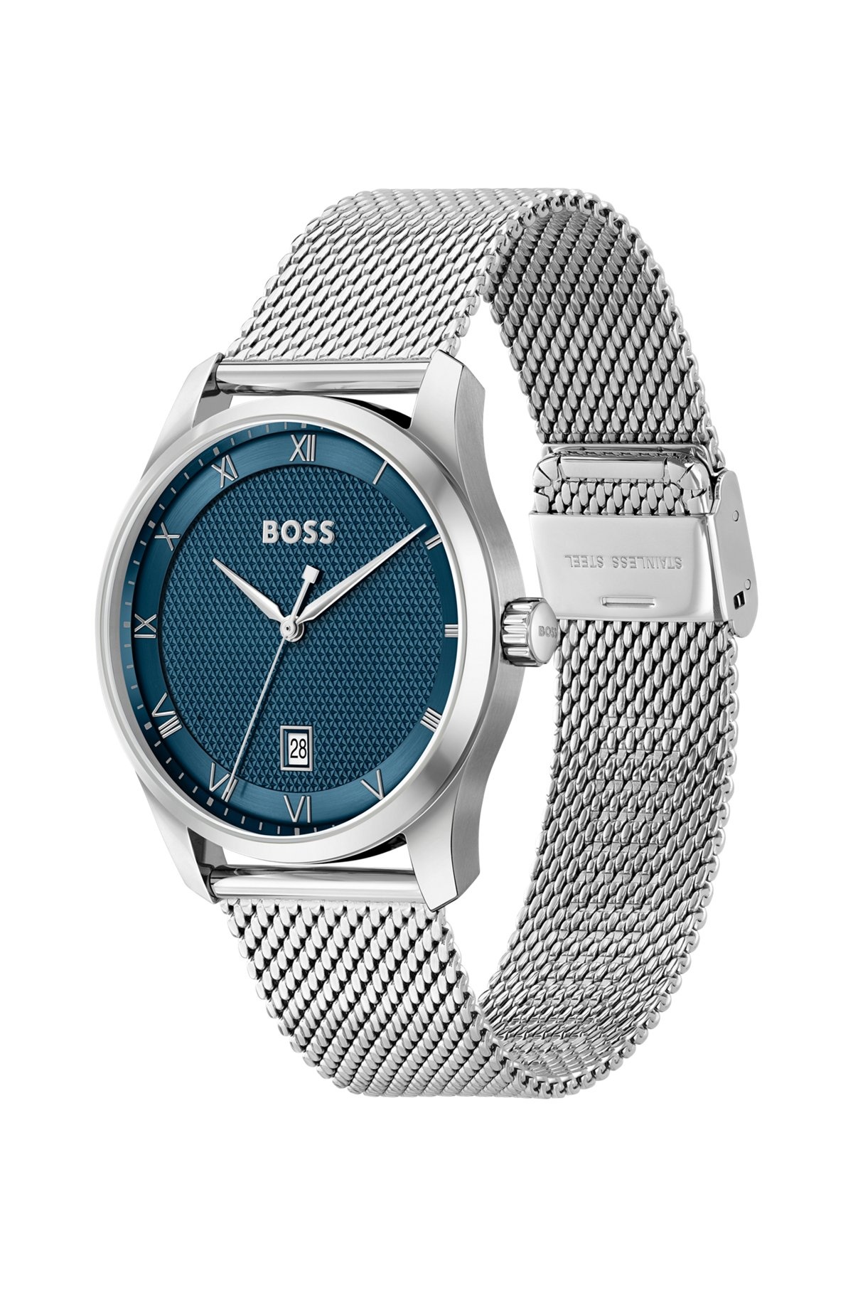 MESH-BRACELET WATCH WITH BLUE PATTERNED DIAL - 2