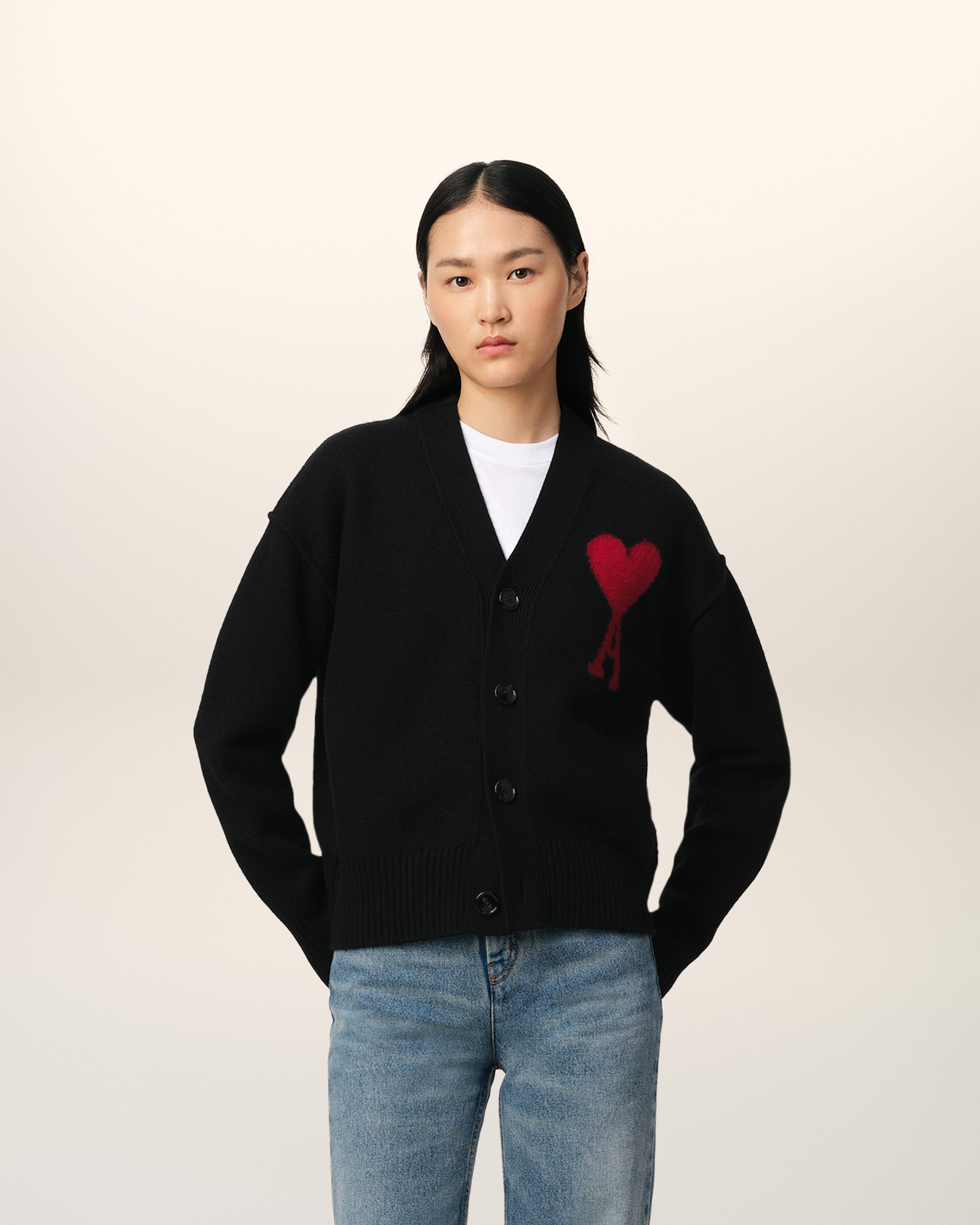 BLACK WOOL AMI DE COEUR CARDIGAN - 1