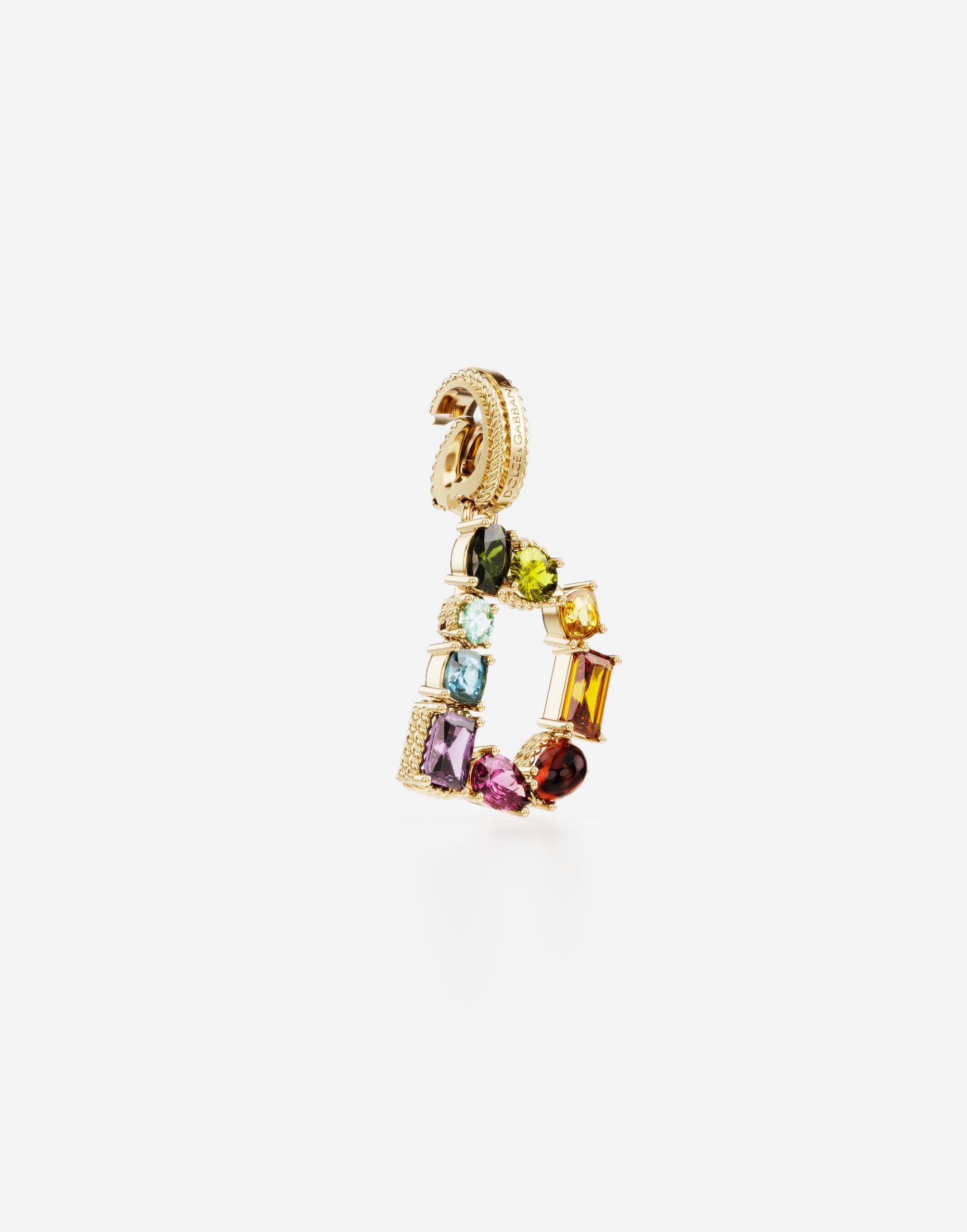 Rainbow alphabet D 18 kt yellow gold charm with multicolor fine gems - 2