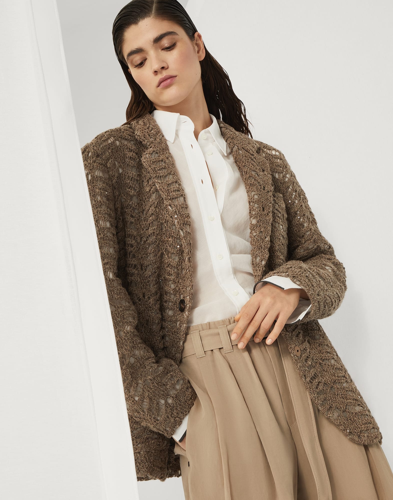 Foliage lace knit blazer in linen and silk Diamond yarn - 4