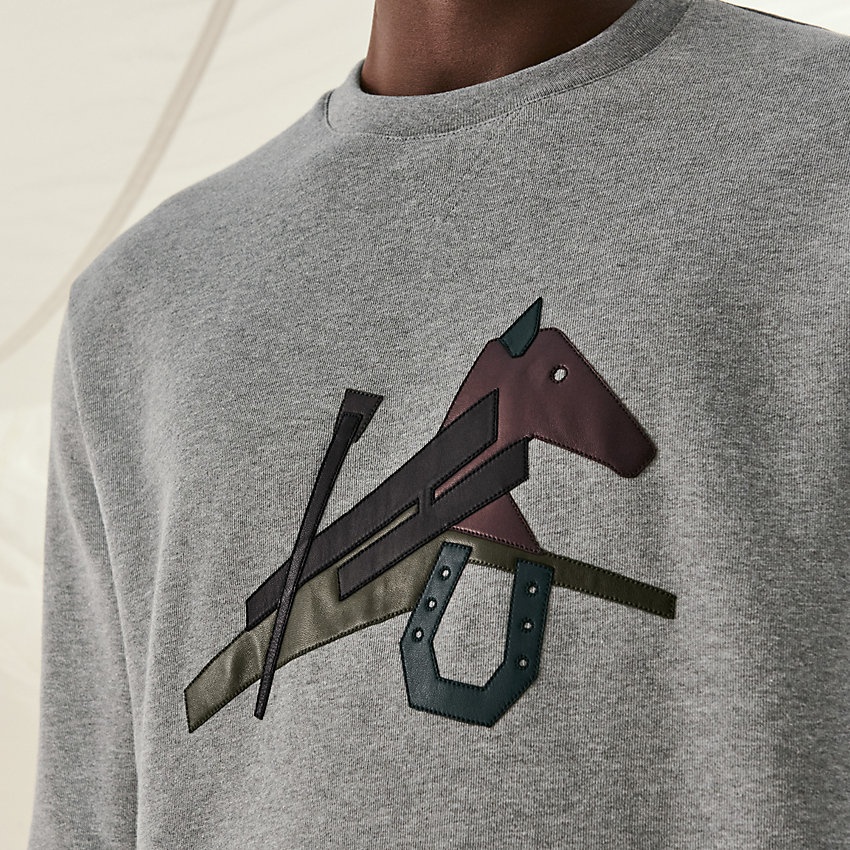 Crewneck sweater with leather detail - 3