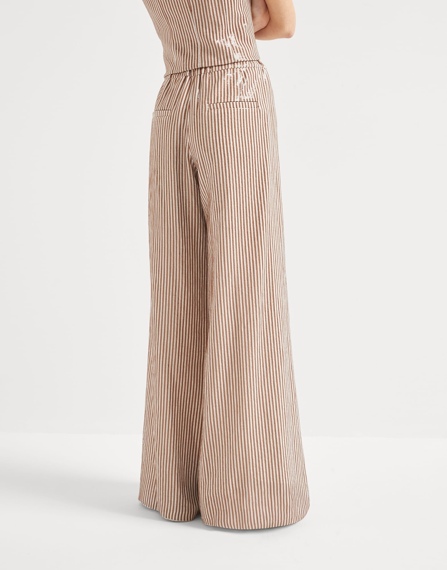Linen flared track trousers with dazzling stripe embroidery - 2