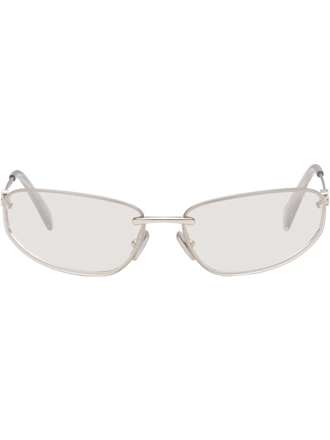 Silver Rimless Metal Oval Sunglasses - 1
