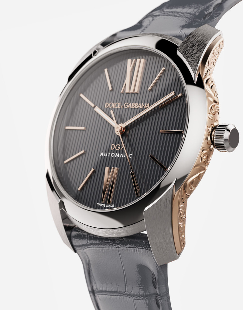 Dolce & Gabbana DG7 watch in steel with engraved side decoration in gold outlook
