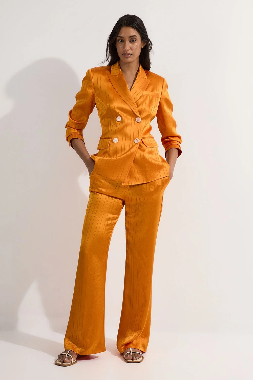 Premium Satin Pinstripe Tailored Straight Leg Trouser - 1