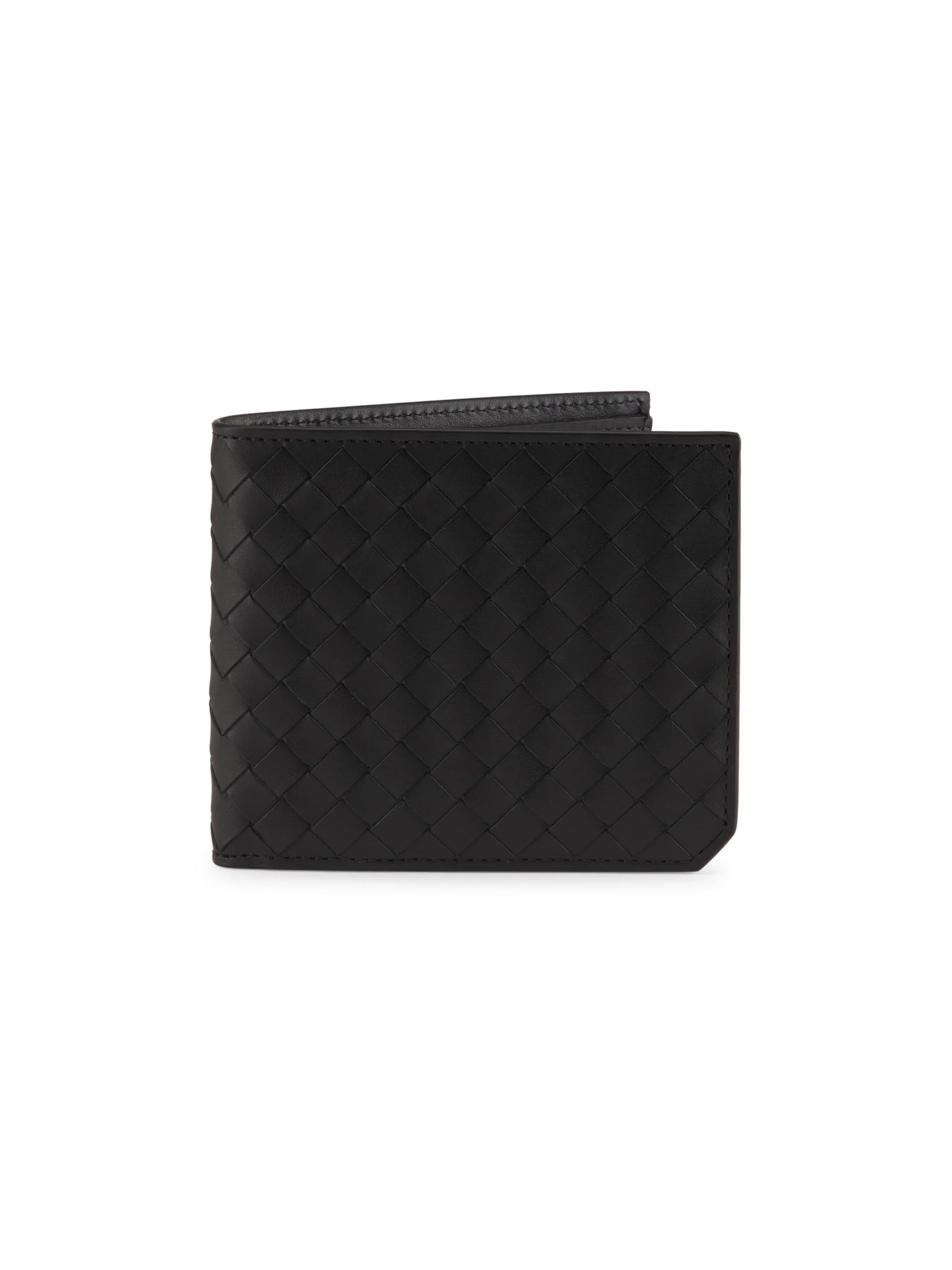 Men's Intrecciato Leather Bifold Wallet - Black Silver - 1