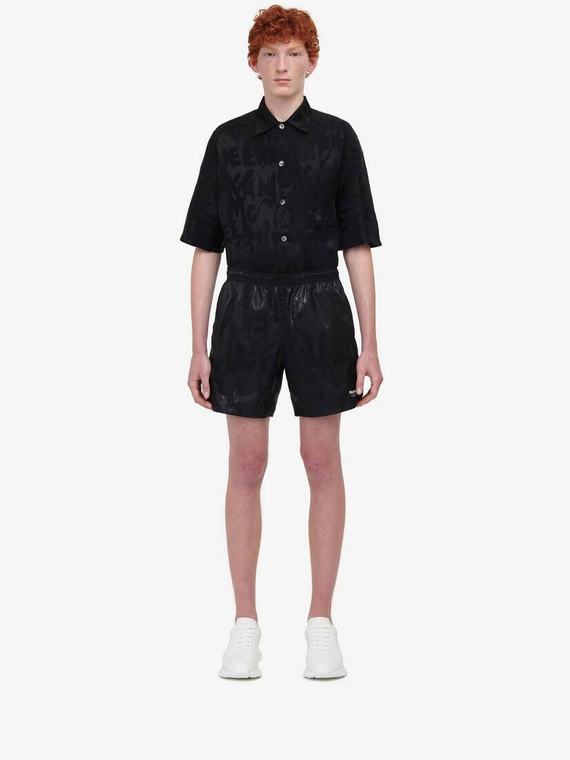 Alexander McQueen Men's McQueen Graffiti Swim Shorts in Black outlook