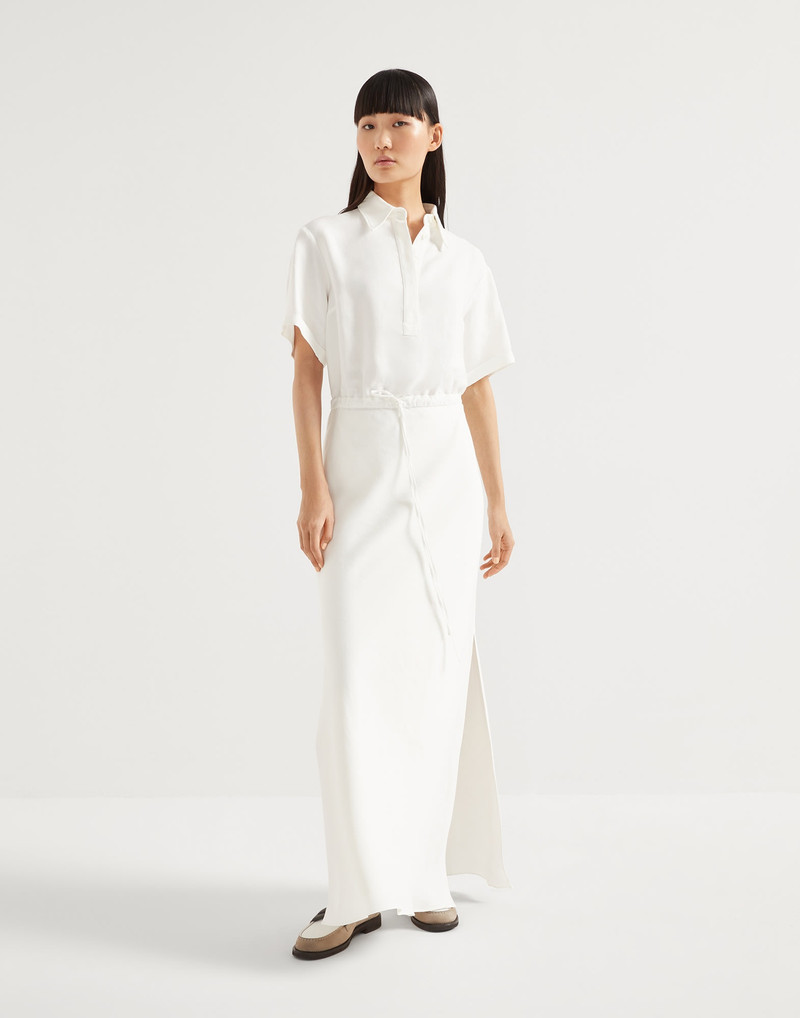 Viscose and linen fluid twill dress with monili 1