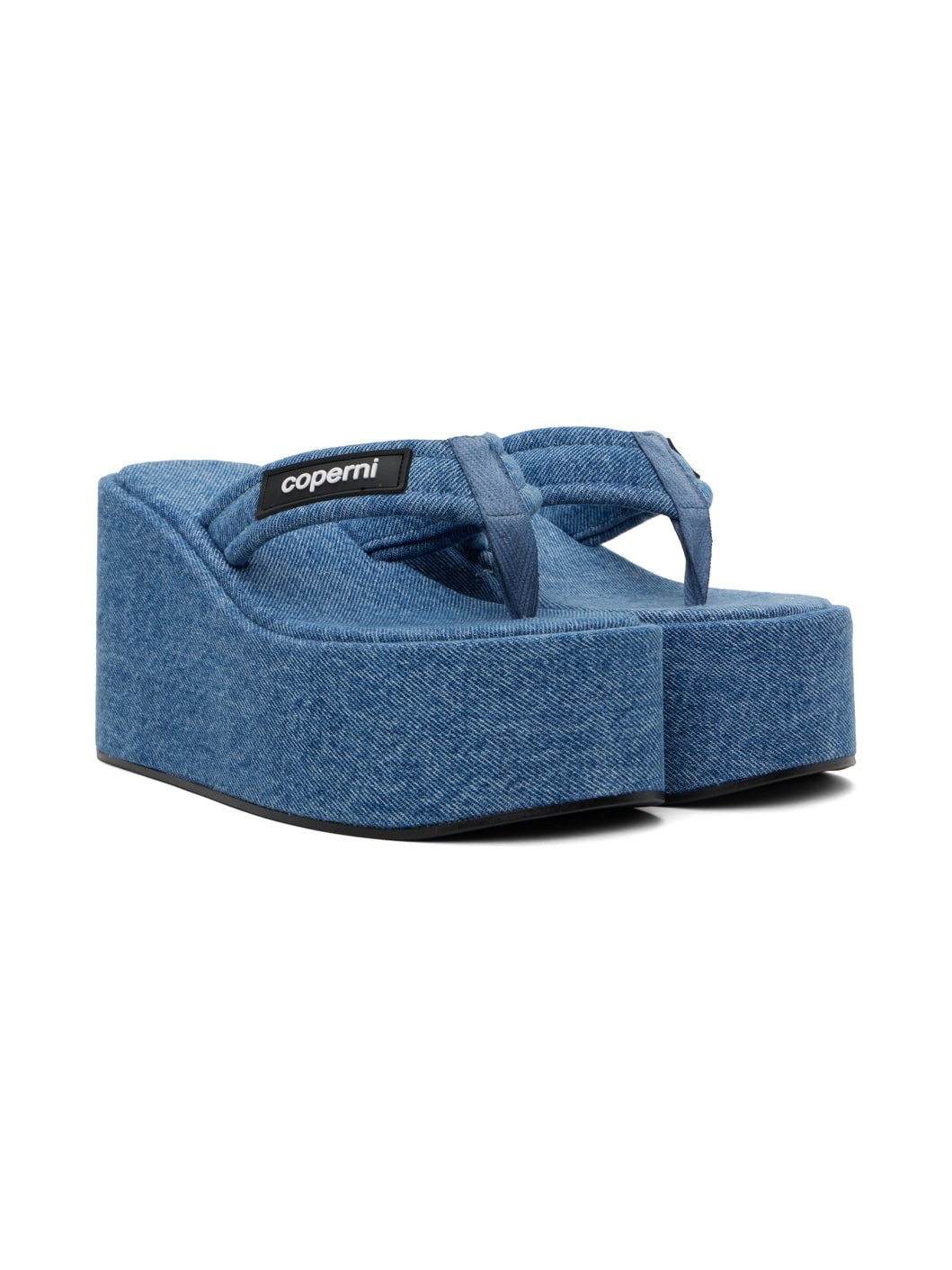 Blue Denim Branded Wedge Sandals - 4