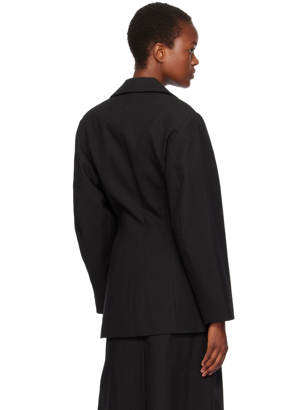 Black Notched Lapel Blazer - 3