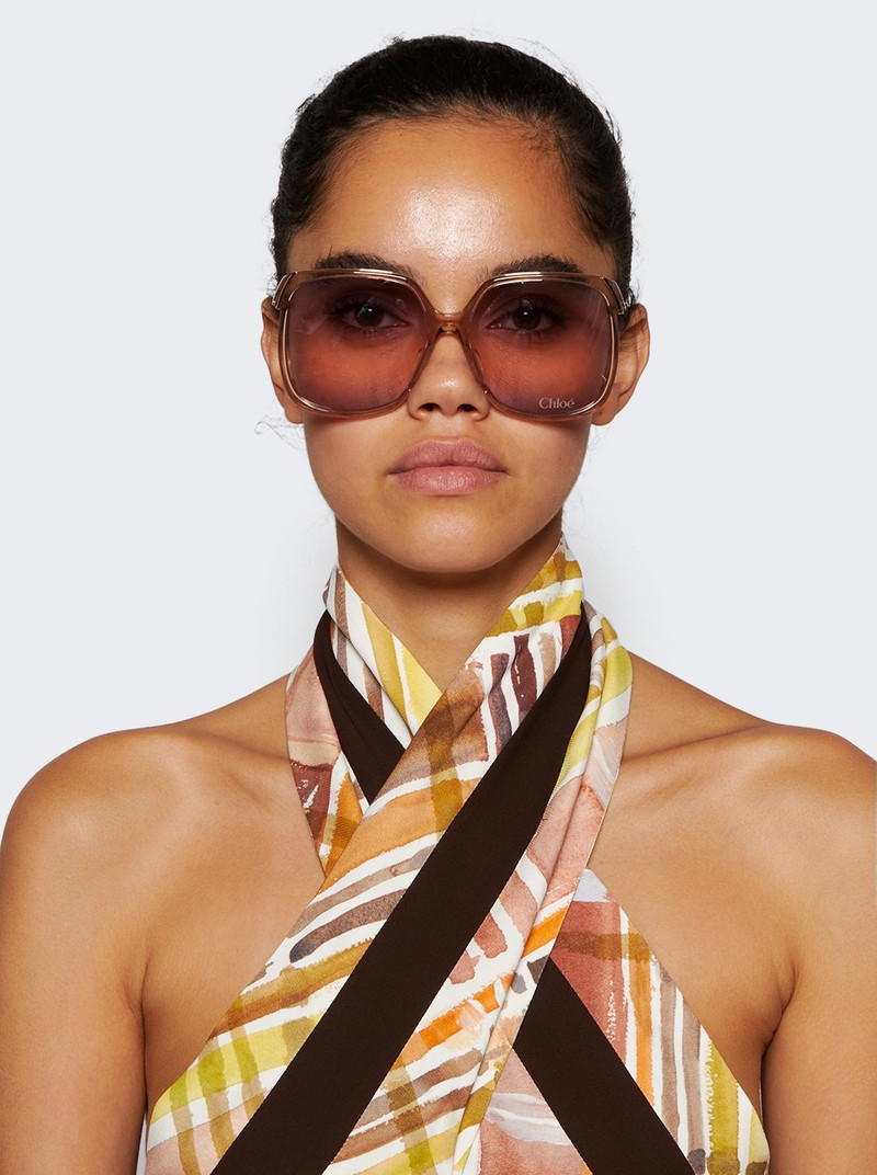 Chloé Aly Square Sunglasses Shiny Transparent Light Brown outlook