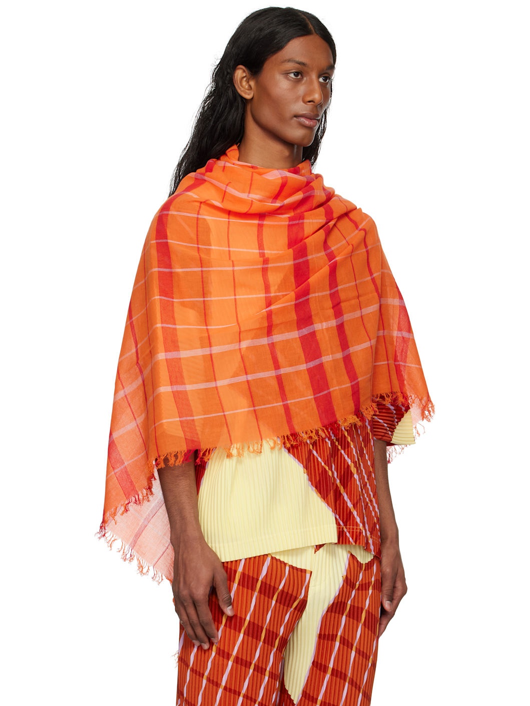Orange Plaid Stole Scarf - 2