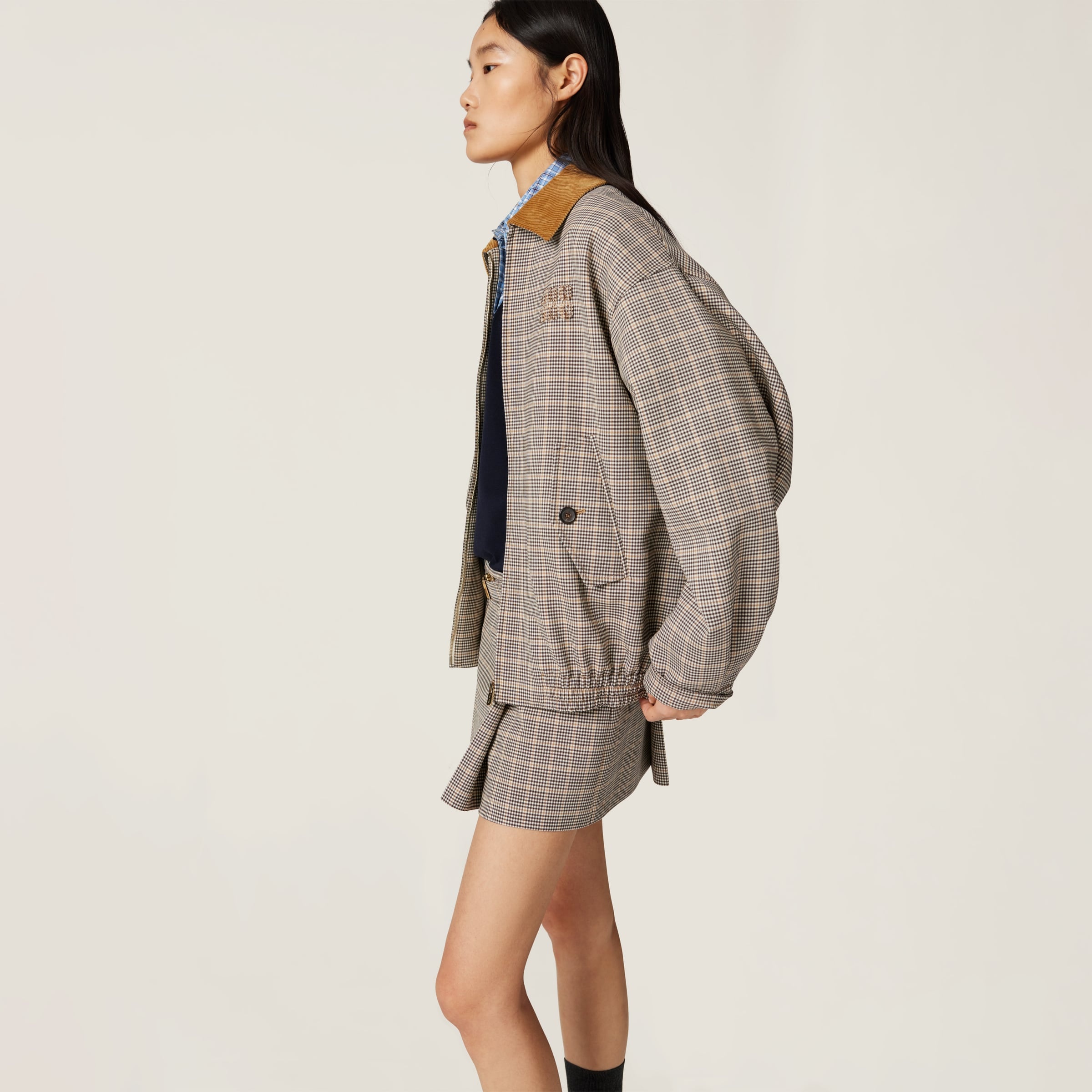 関税込 MiuMiu Checked double weave blouson jacket Miu Miu Checked double weave blouson jacket | REVERSIBLE