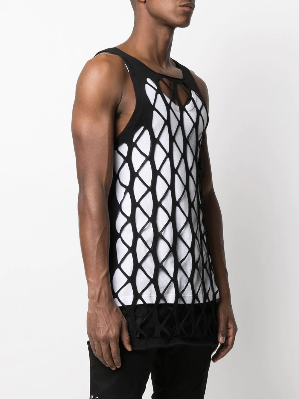 cut-out net cotton tank top - 3