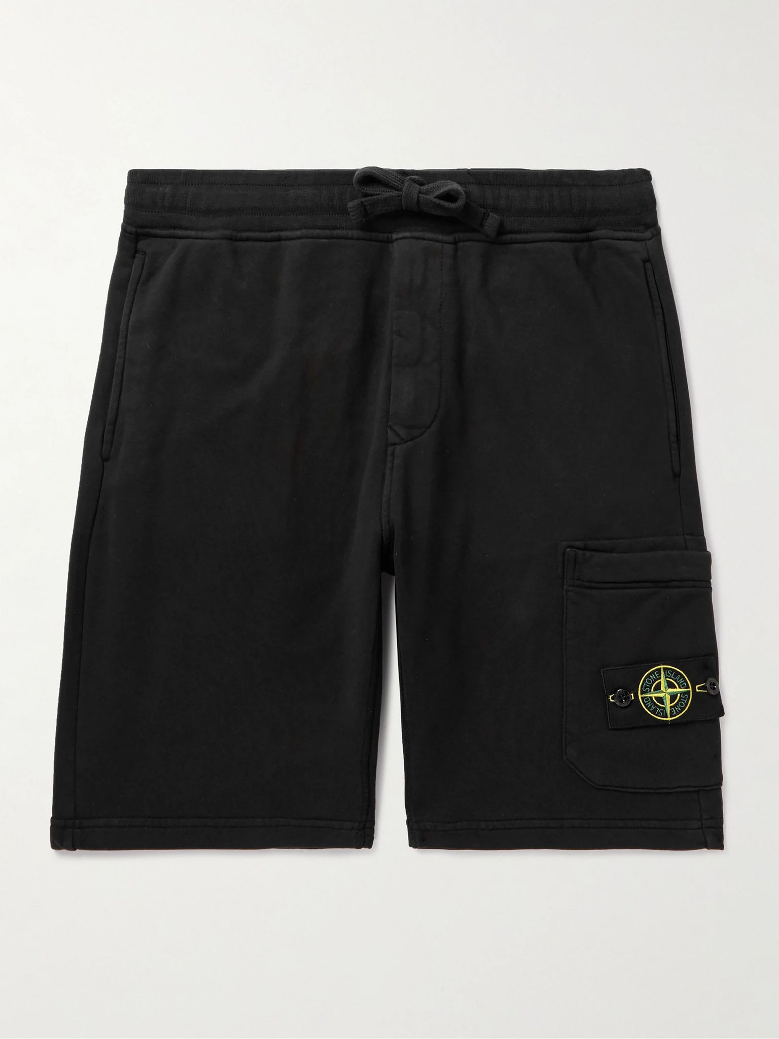 Straight-Leg Logo-Appliquéd Garment-Dyed Cotton-Jersey Drawstring Shorts Black - 1