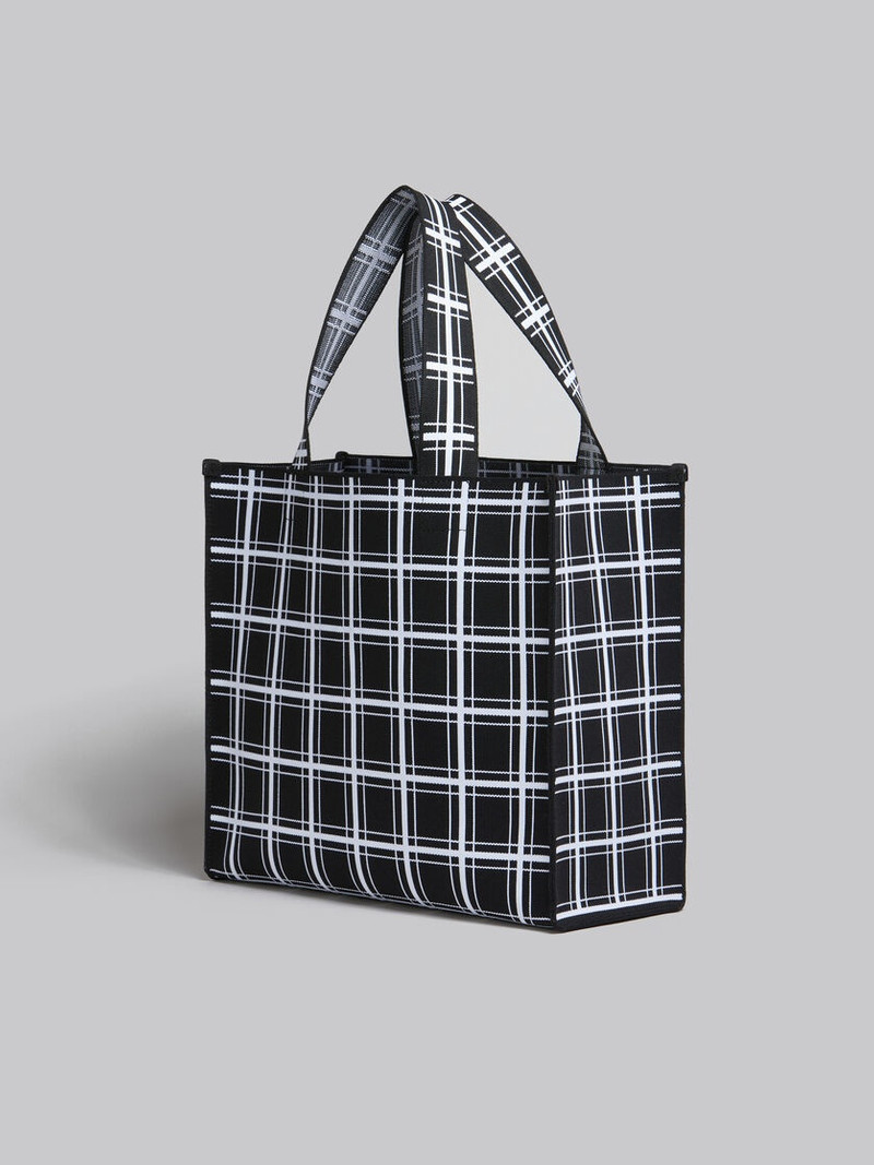BLACK AND WHITE JACQUARD CHECK SHOPPER 3