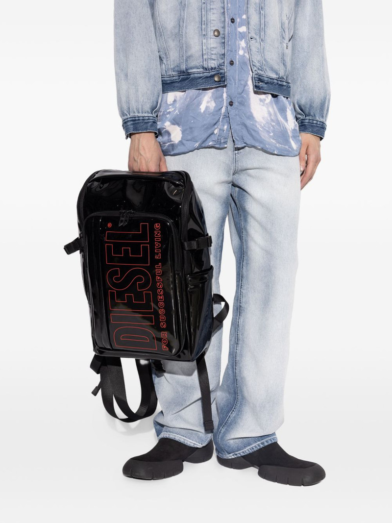 Diesel patent-finish logo-print backpack outlook