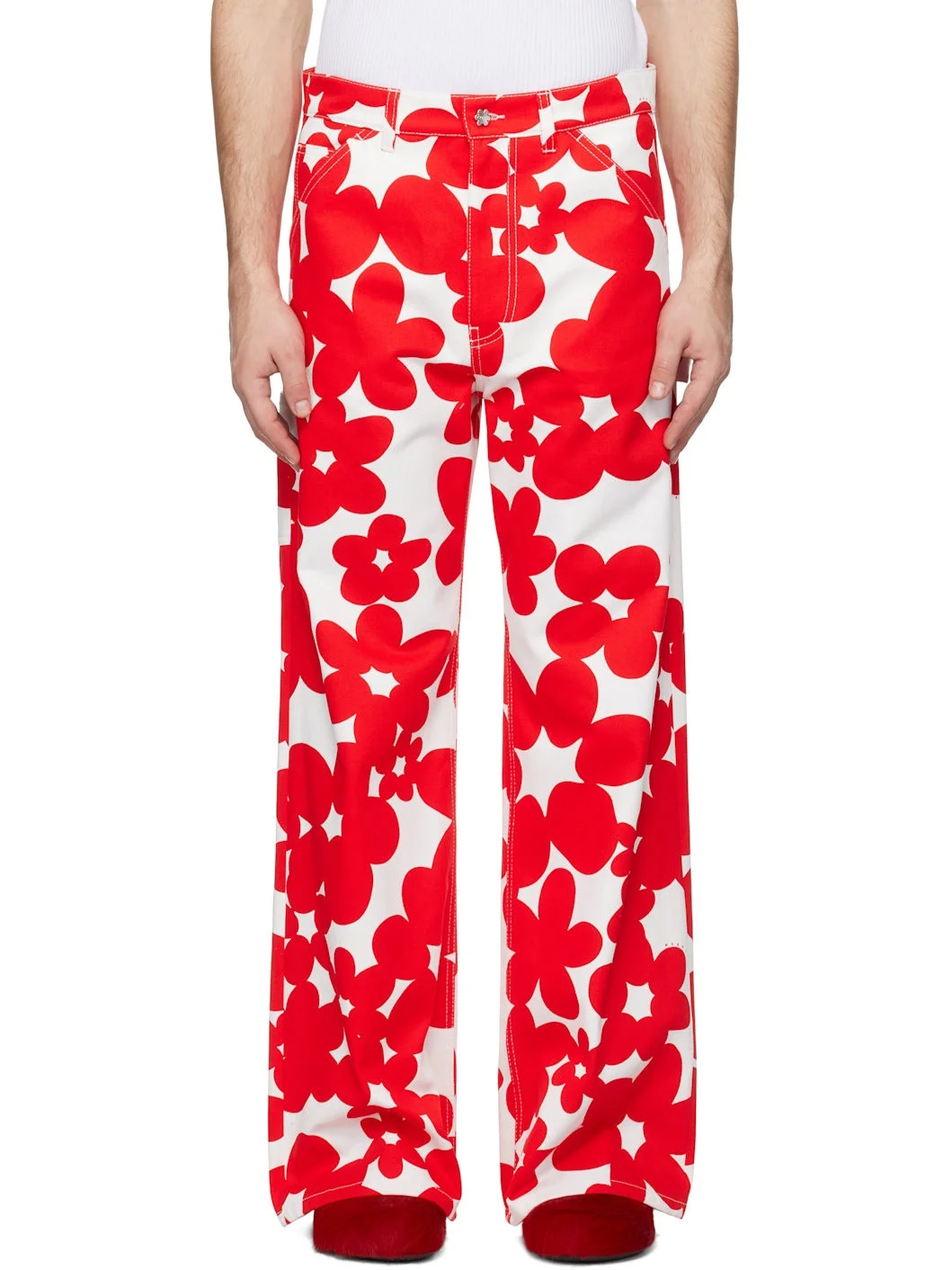 Red & White Dillies Print Cargo Pants - 1