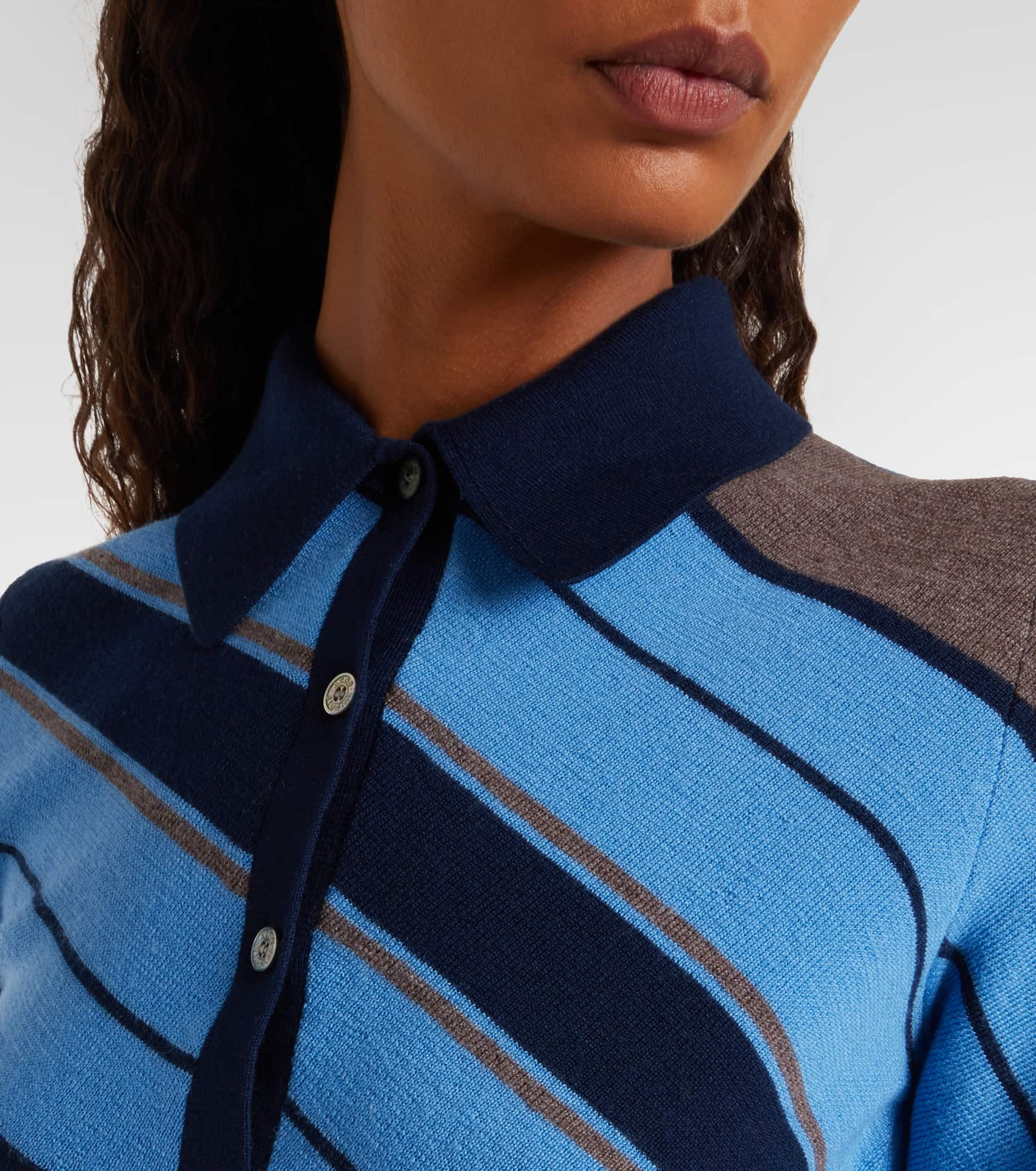 Ribbed-knit striped wool polo shirt - 4