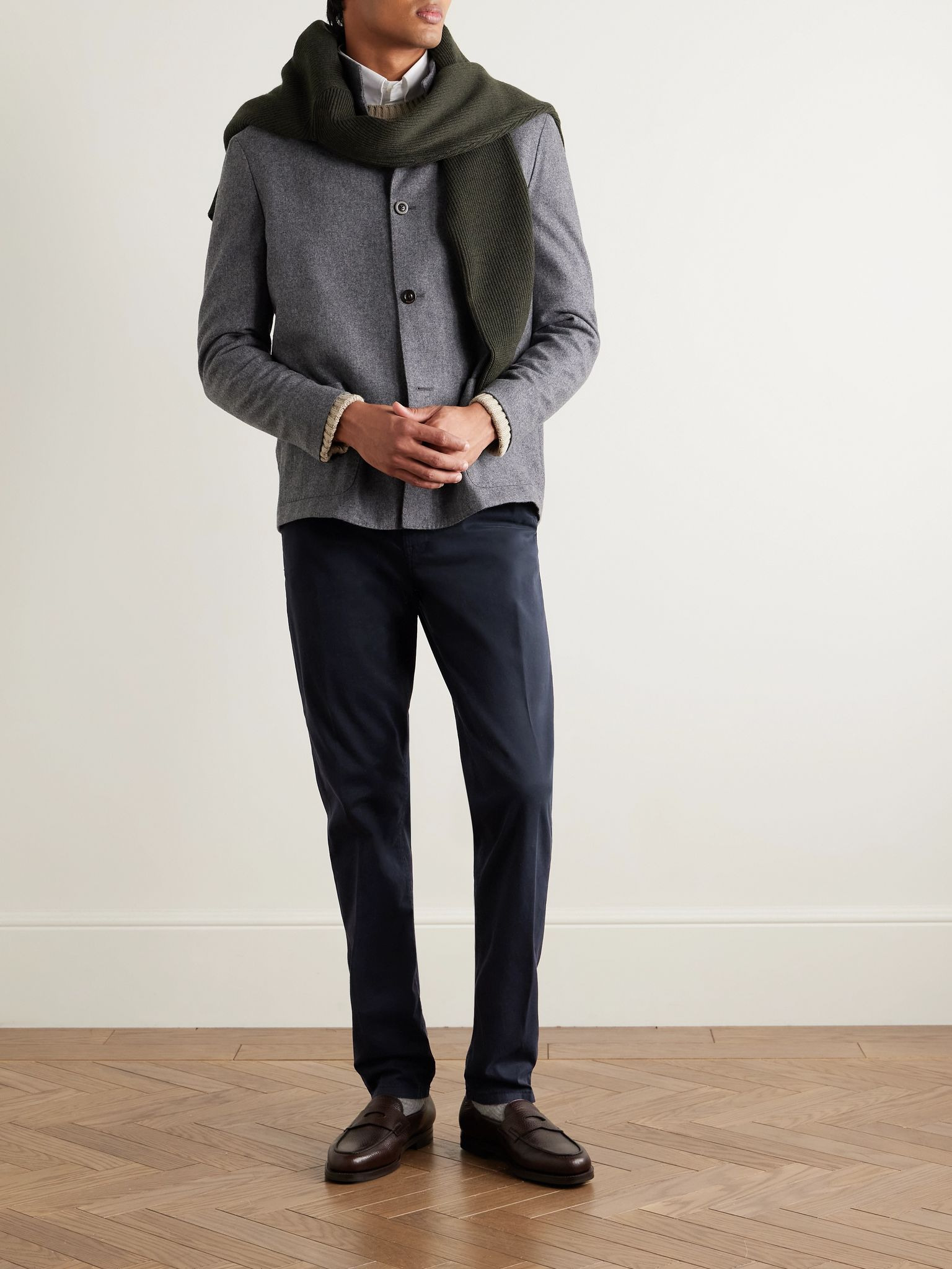 Slim-Fit Garment-Dyed Cotton-Blend Twill Trousers Blue - 2
