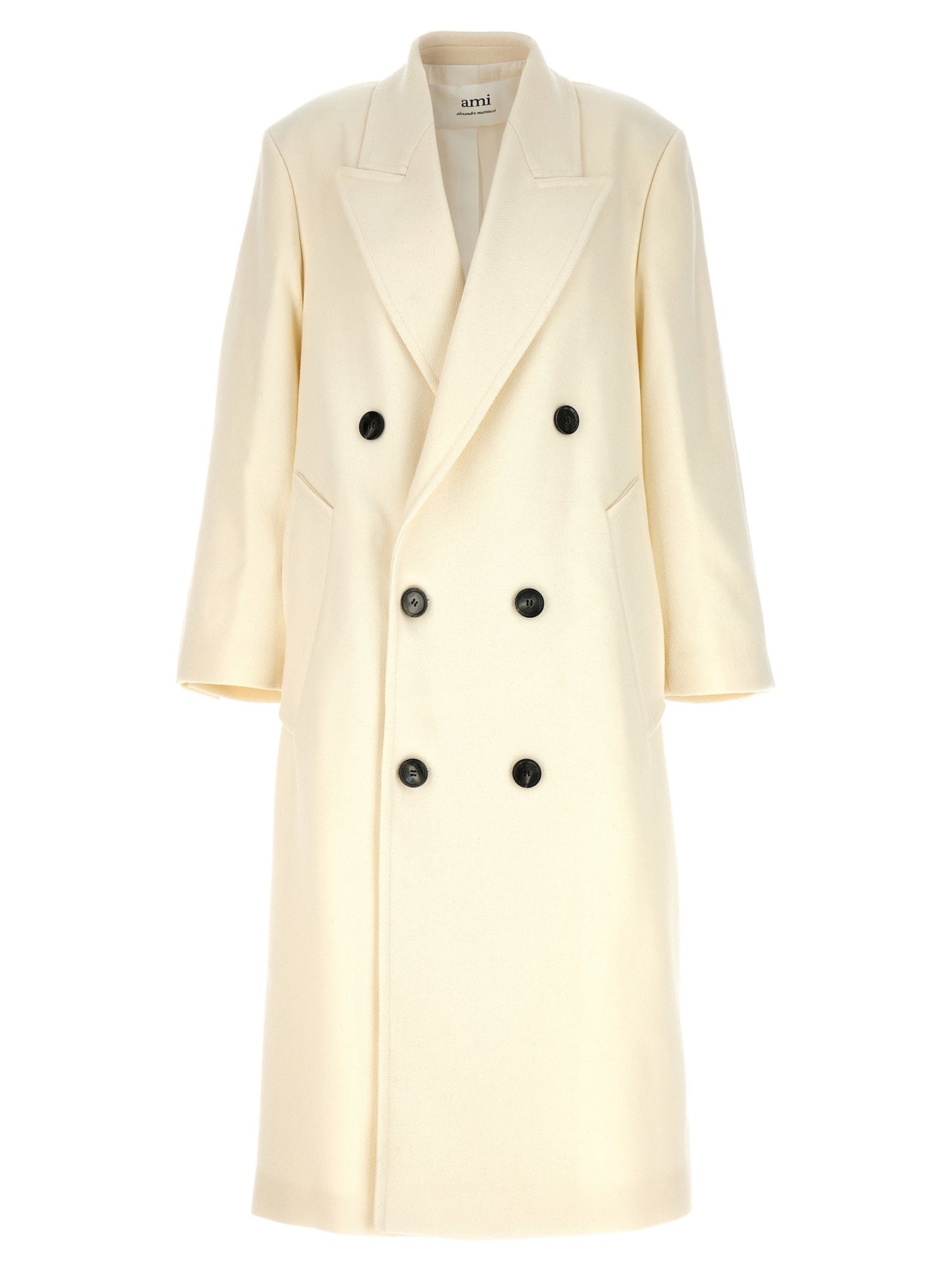 コート AMI Women Coats FCO317 WV0016 100 White AMI Paris Double-Breasted Coat Coats, Trench Coats White