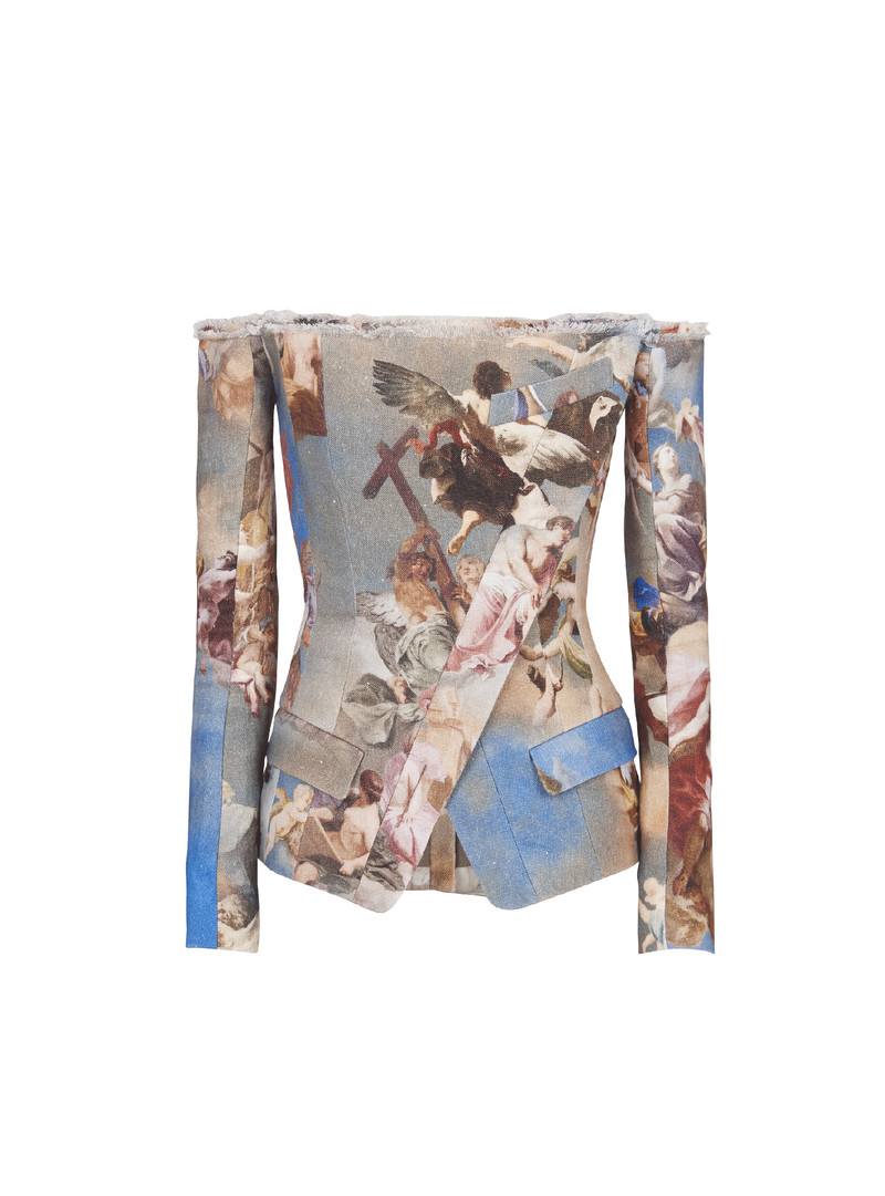 Sky printed off-the-shoulder canvas jacket 1