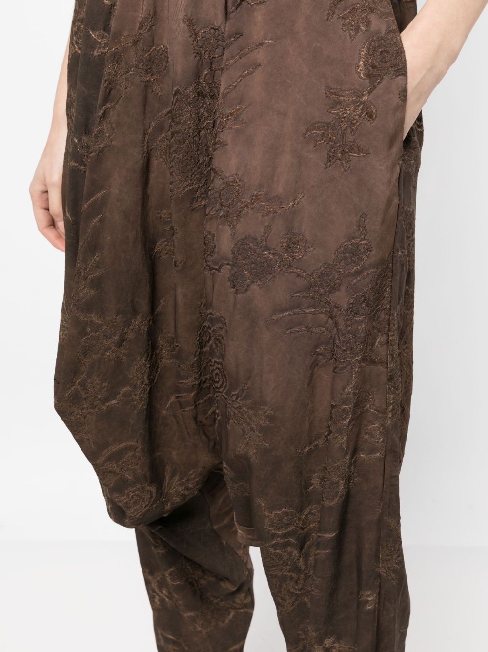 floral-embroidered drop-crotch trousers - 5