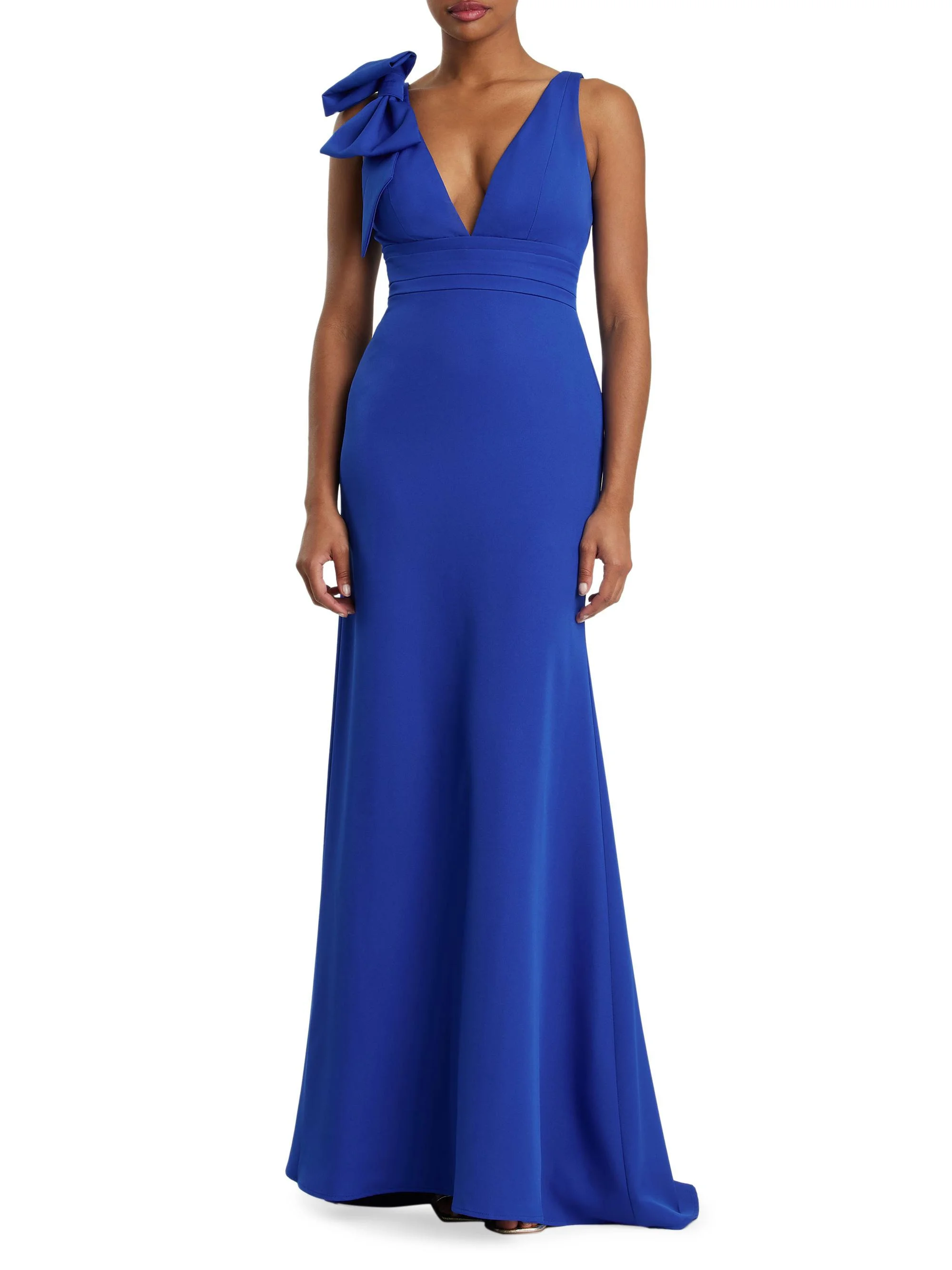 Women's Bow V-Neck A-Line Gown - Royal Blue - 1
