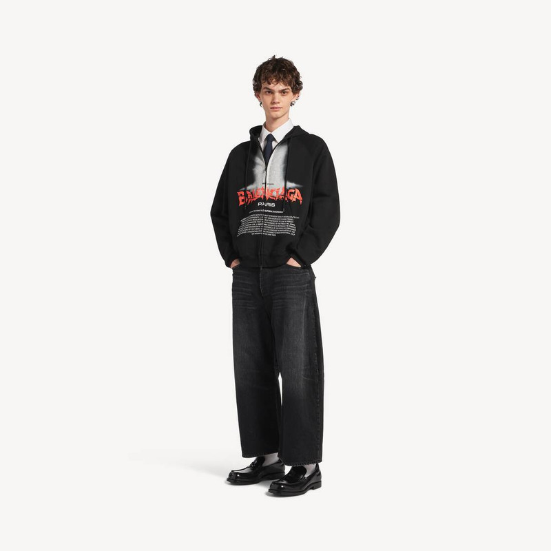 BALENCIAGA Men's The Door Oversized Zip-up Hoodie in Black outlook