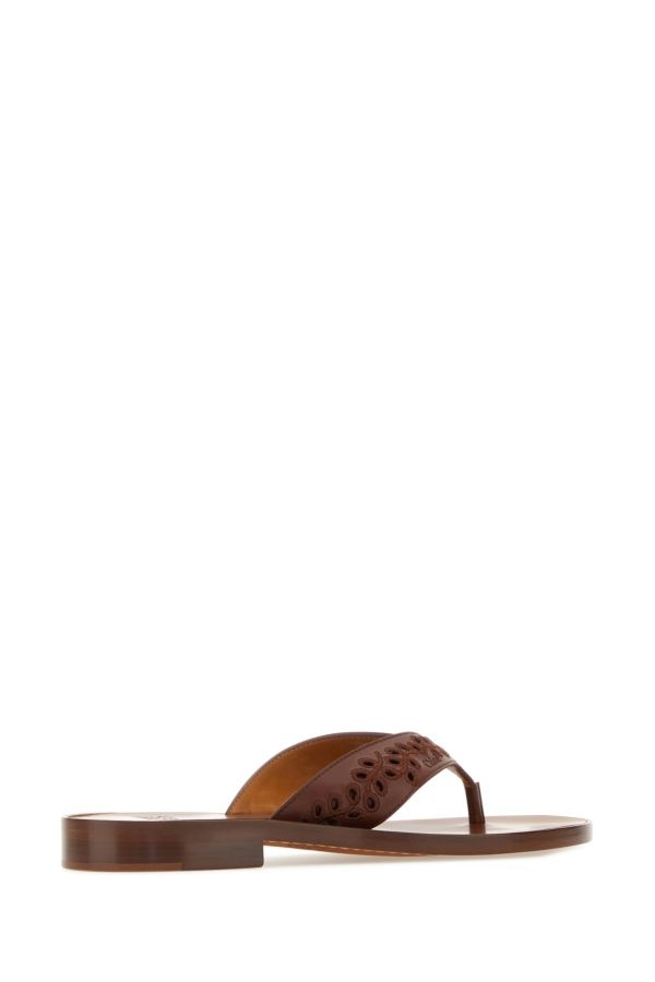 Brown leather thong slippers - 3