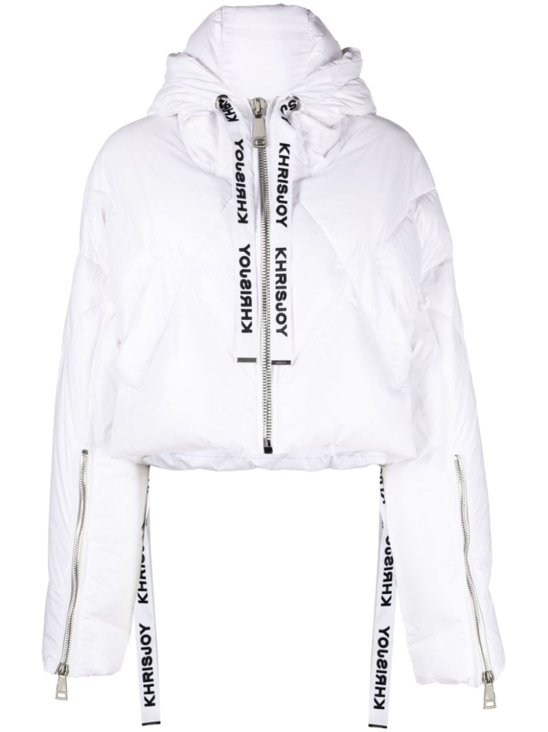 logo-print drawstring down puffer jacket - 1