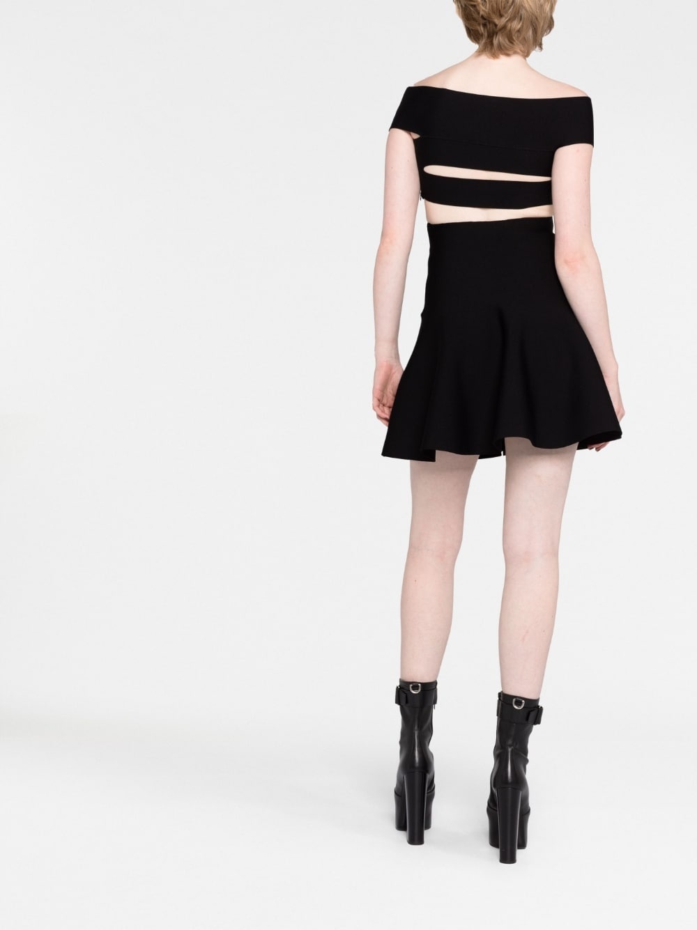 cut-out off-shoulder flared mini dress - 6