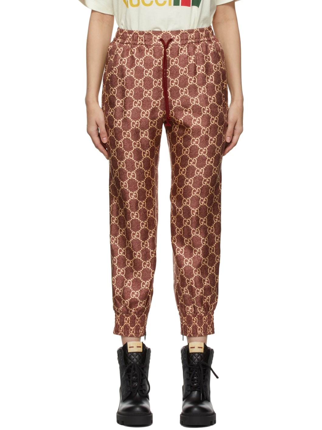 GUCCI Burgundy Silk GG Supreme Lounge Pants, ssense