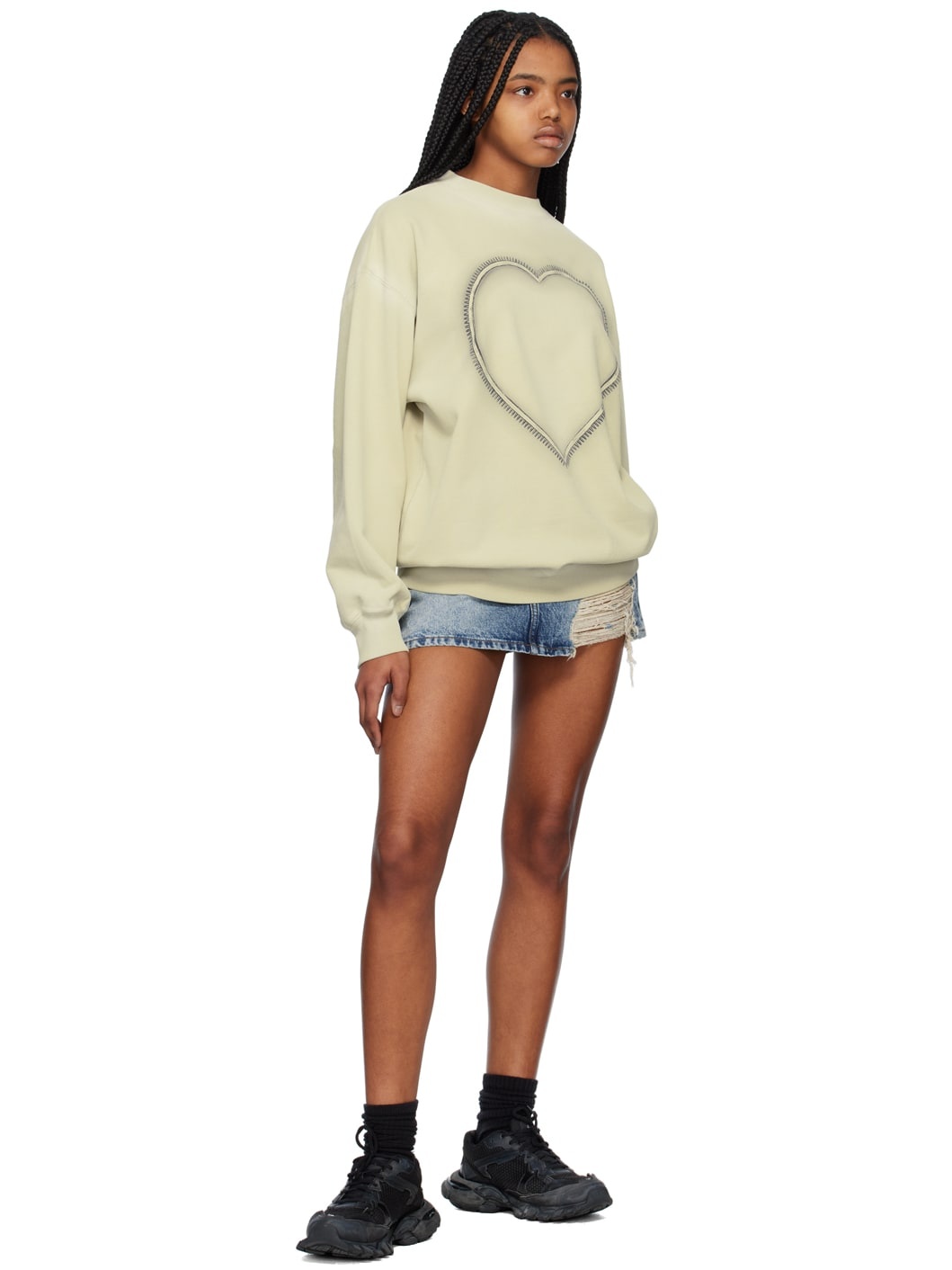 Beige Heart Choker Sweatshirt - 4