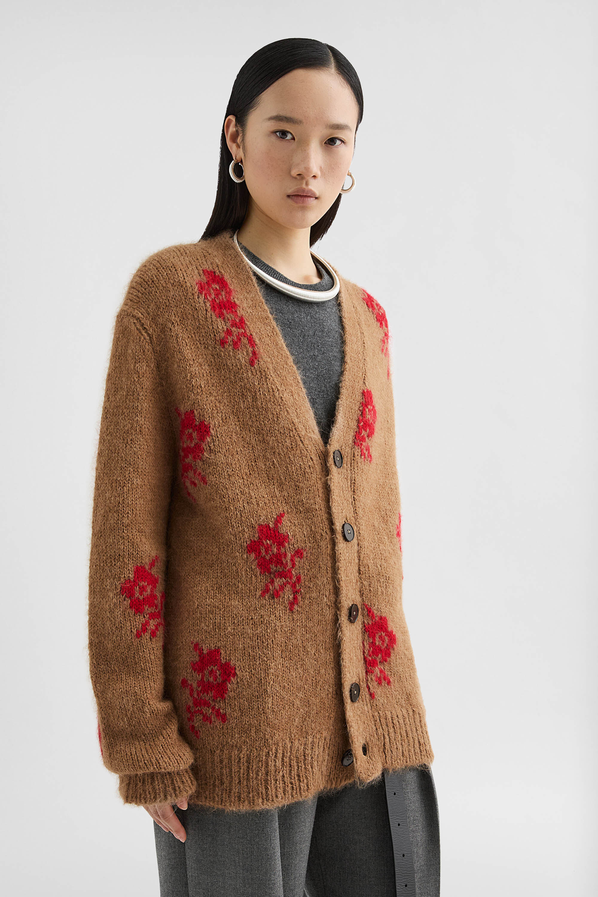 Wool Blend V-Neck Cardigan - 4