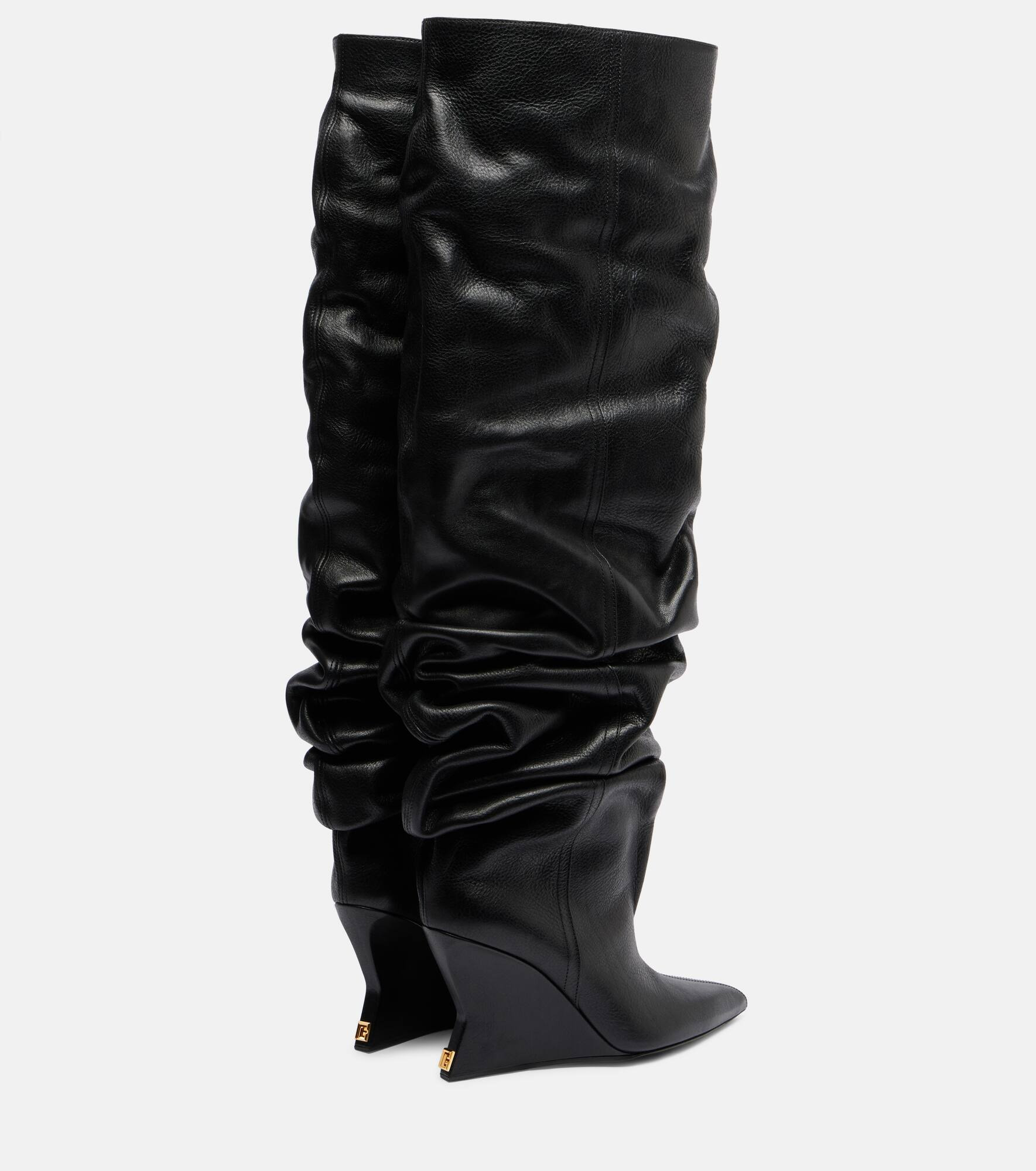 95 leather wedge over-the-knee boots - 2