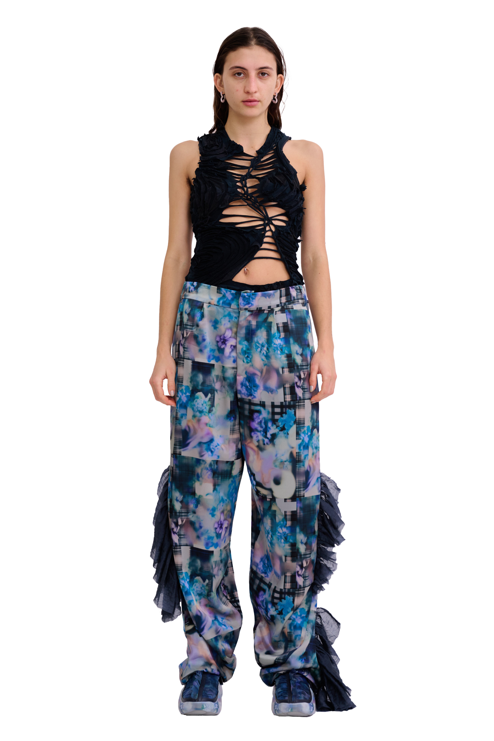 NAVY GARDEN BLUR DANTE RUFFLE TROUSER - 1