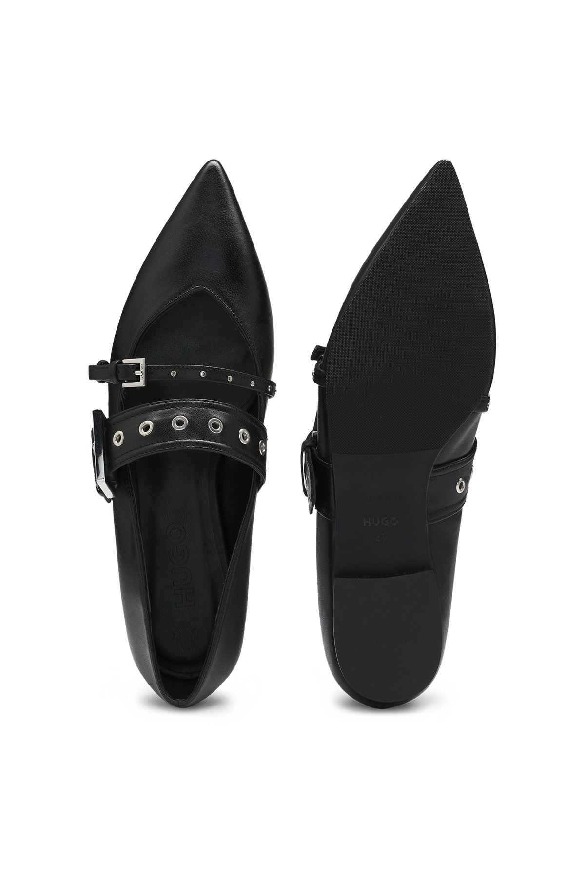 NAPPA-LEATHER BALLERINA PUMPS WITH BUCKLED STRAPS - 5