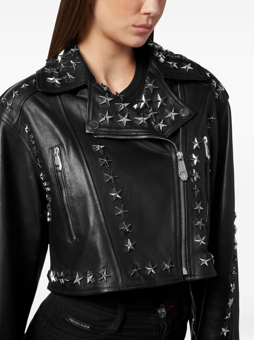 star stud-embellished biker jacket - 5