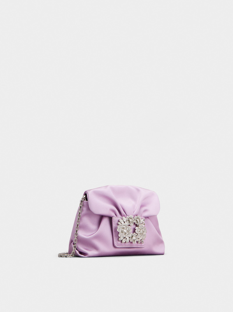 Roger Vivier RV Bouquet Strass Buckle Drapé Micro Bag in Satin outlook